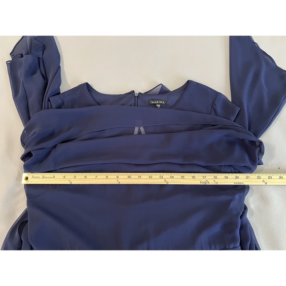 Marina Chiffon Jumpsuit: Embellished Keyhole, Boat Neck, 3/4 Sleeves, Sz 14 Blue - Picture 7 of 16